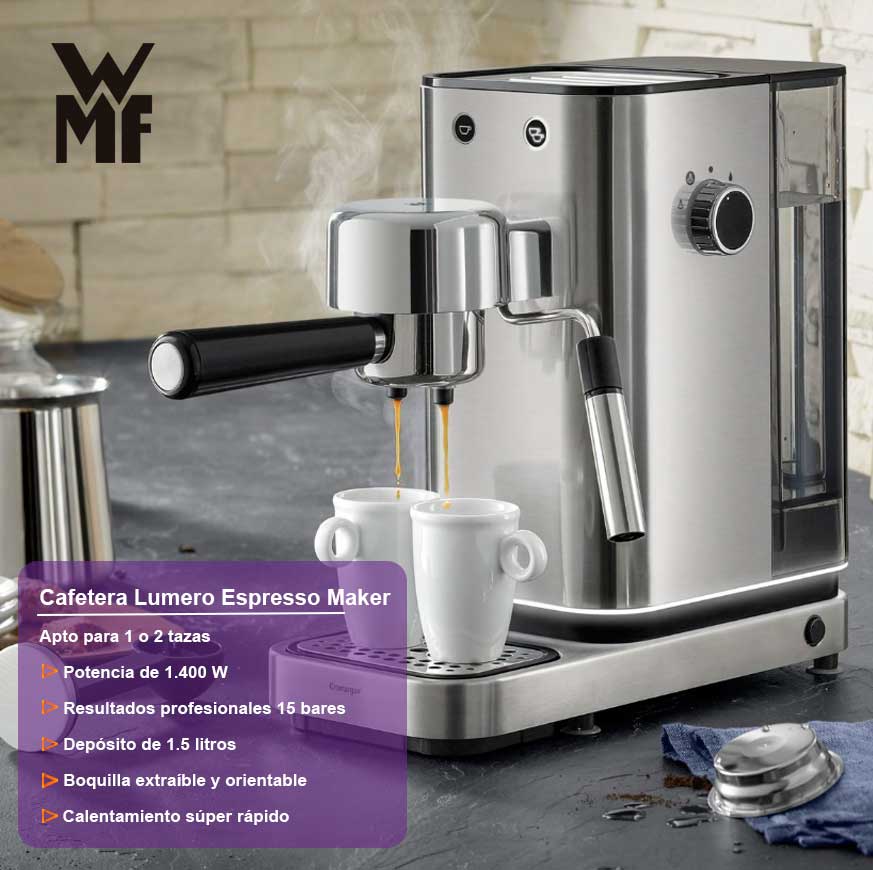 Wmf lumero cafetera espresso estrecha 1400w 15 bares y vaporizador